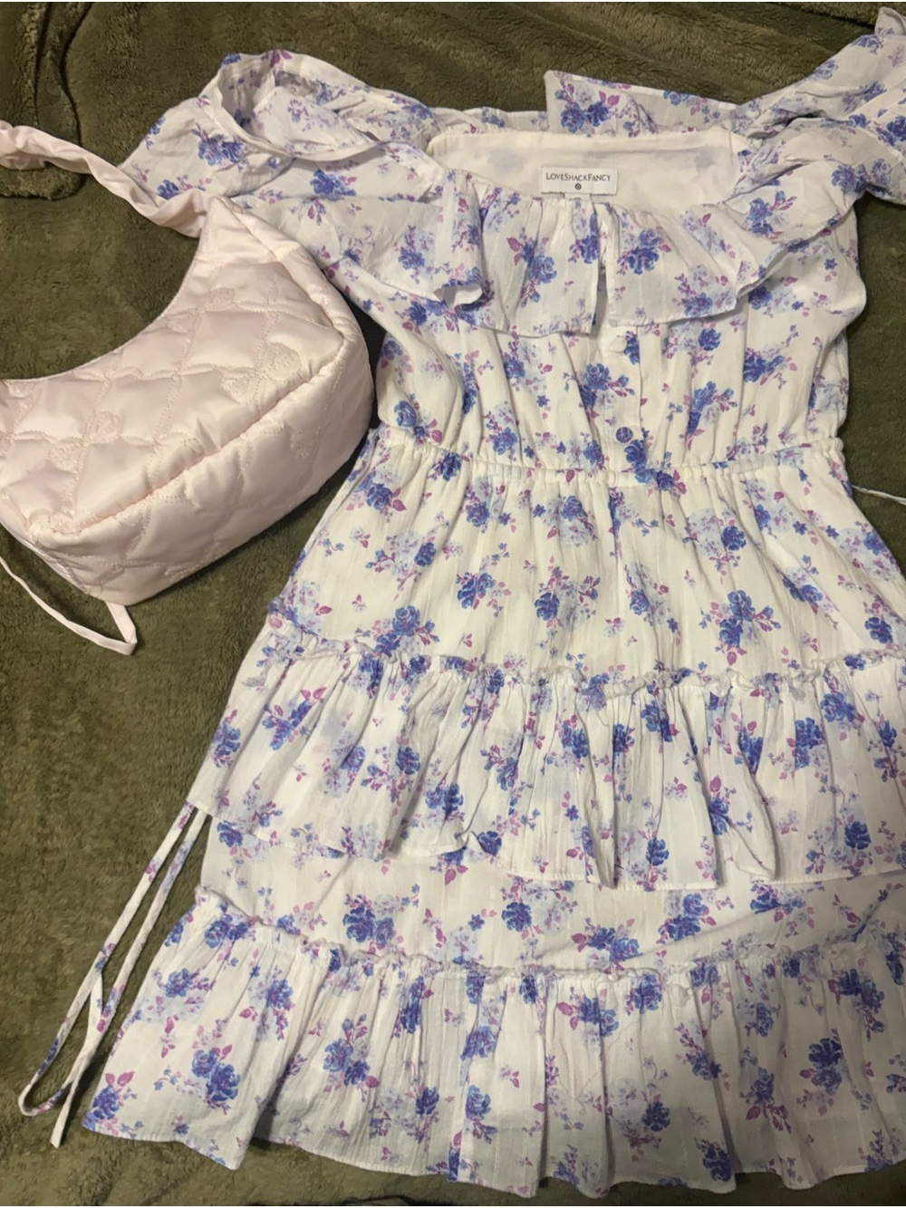 LoveShackFancy White Dress with Purple Floral Print